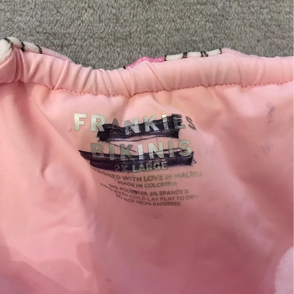 New! Frankie’s bikinis Tia Terry String Bikini Bottom Pink Daisy 24415